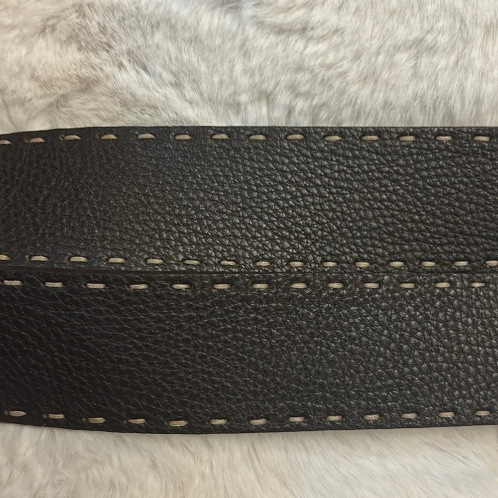 Fendi Dark Brown Leather Belt with Silver Round Buckle